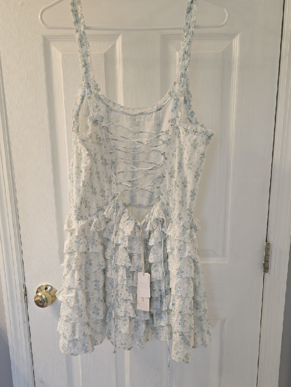 Altar'd State White Lace-Up Back Ruffle Mini Dress - Picture 8 of 9